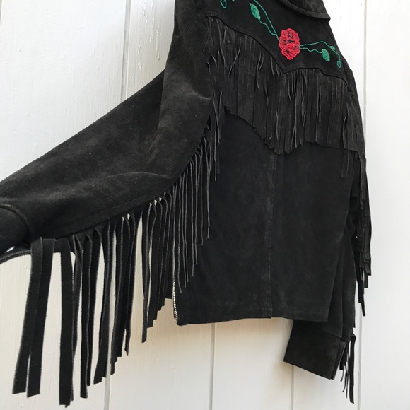 Vintage Prince Suede Embroidered Western Style Fringe Cowboy Jacket - Picture 14 of 16